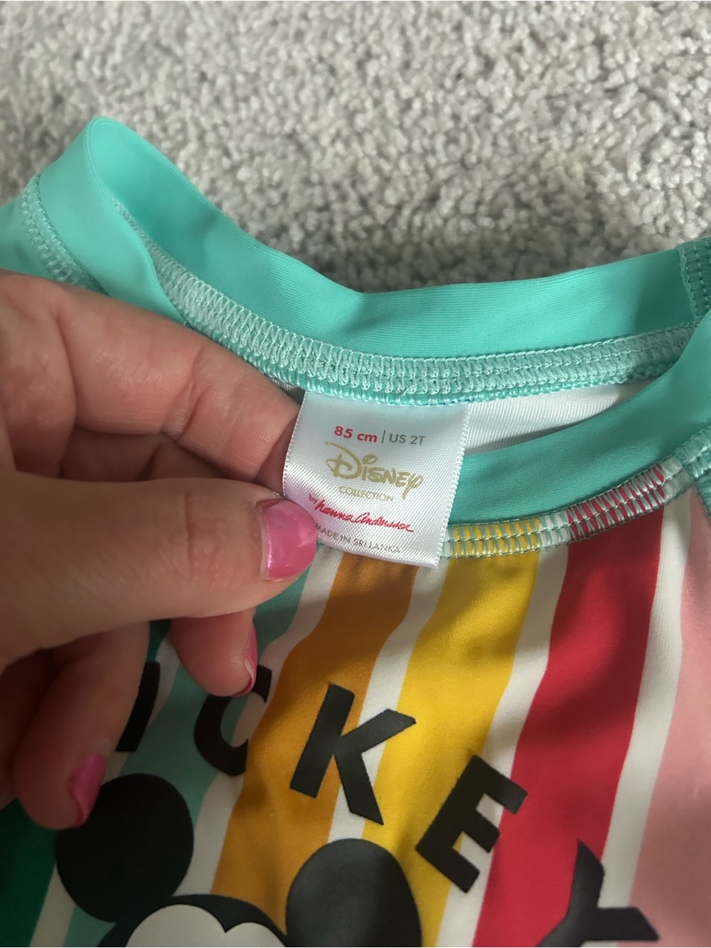 Hanna Andersson Mickey Mouse Rainbow Stripe Rash Guard One-Piece - Picture 3 of 4
